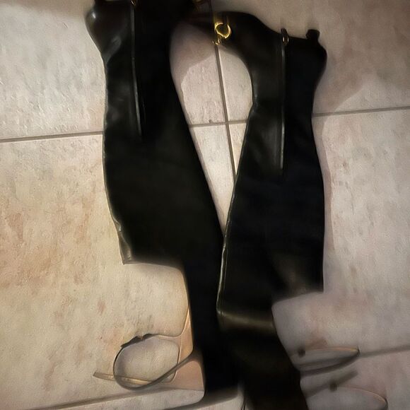 Gucci horsebit heel cutout dress shoes logo Nappa thigh high Over The Knee Boots - Picture 3 of 14